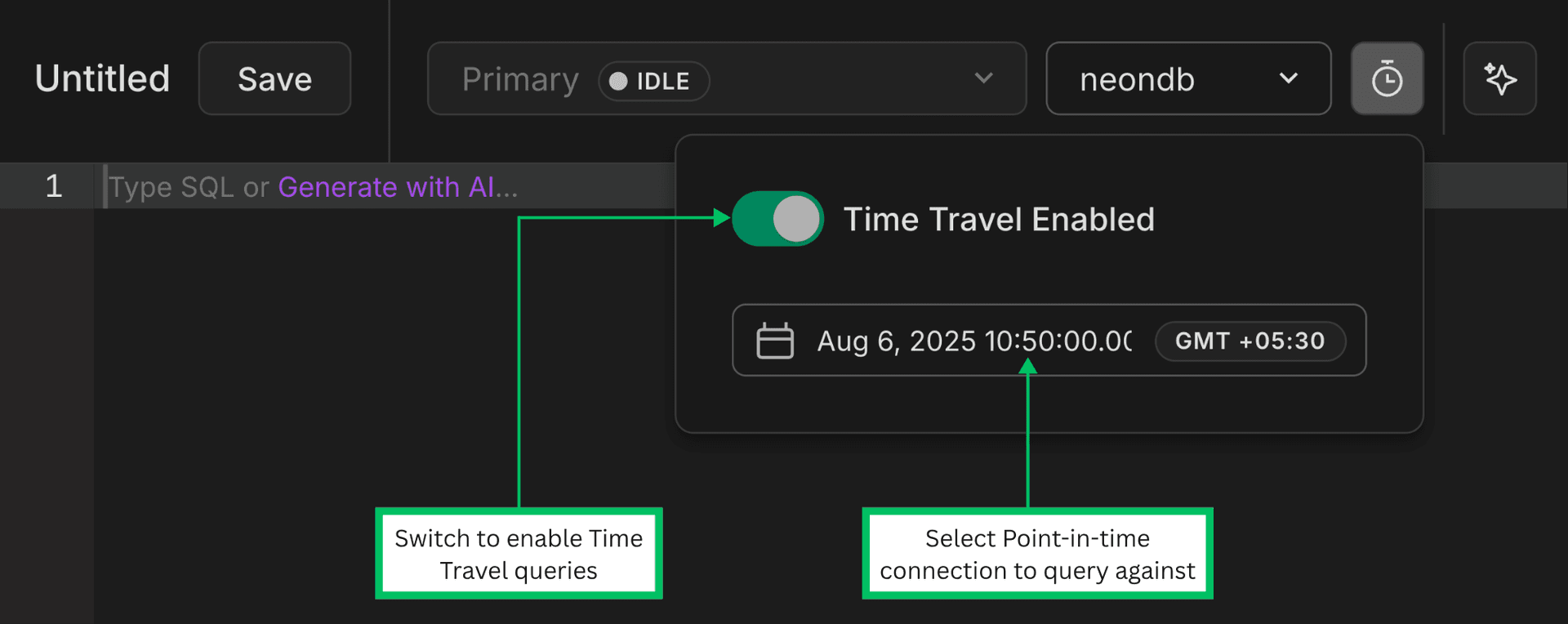 time travel in SQL Editor