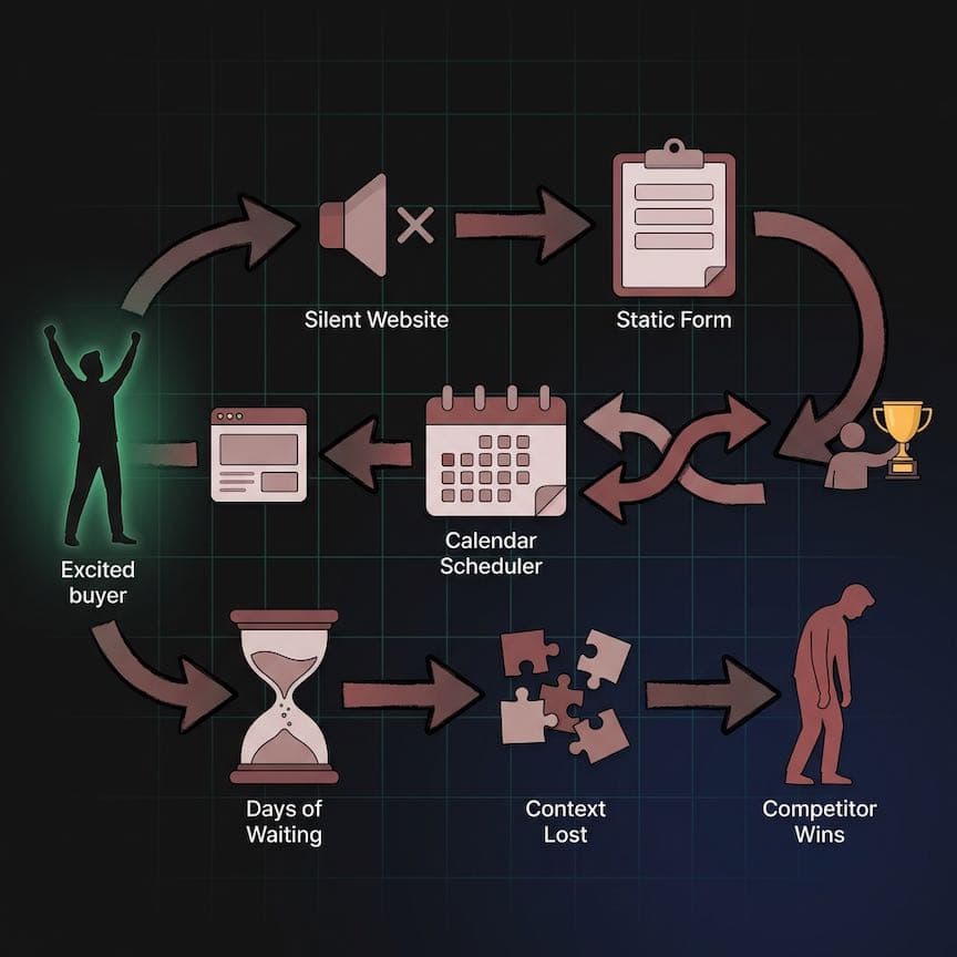 Traditional sales process with forms, calendars, and delays